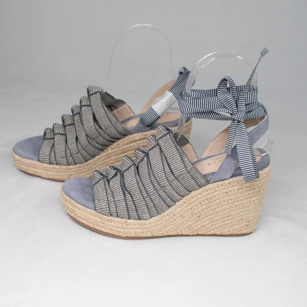 Cecelia New York Serena Off Denim Faded Jeans Espadrille Wedge‎ Platform Sandals